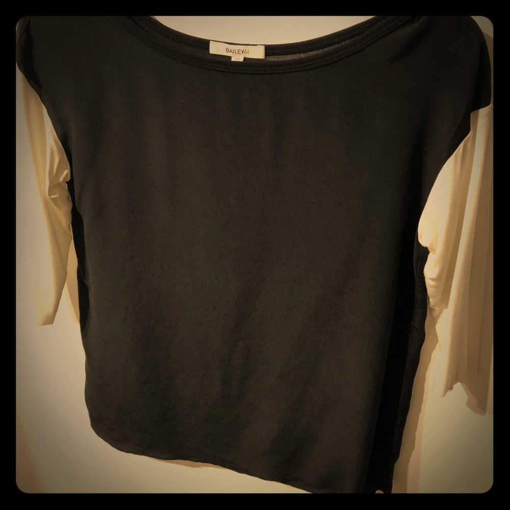 Color block black & white silk and jersey top xs